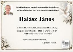 Zomrel Halász János (80) — pohreb 26. septembra 2026 v Kravanoch nad Dunajom